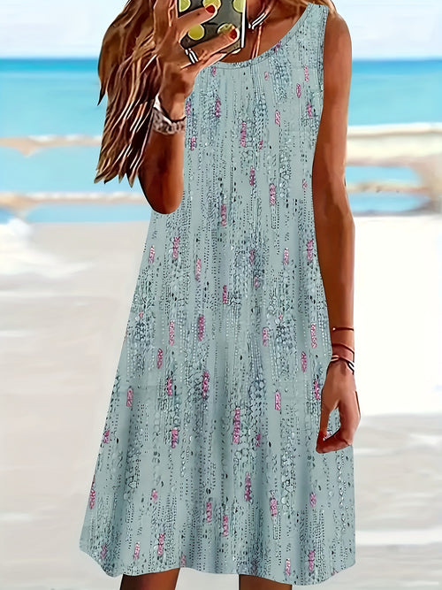 Allover Print Sleeveless Dress, Casual Tank Dress For Spring & Summer, Women's Clothing