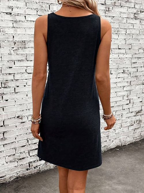 2-pack Solid Color Crew Neck Sleeveless Dress, Casual Tank Dress For Spring & Summer, Women's Clothing